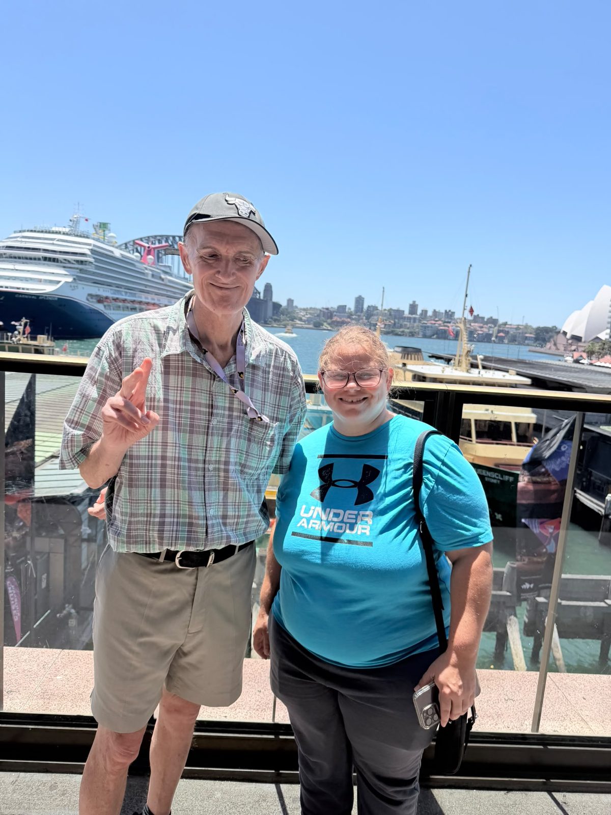A Tegrity support coordinator and an NDIS participant together at Circular Quay, Sydney Harbour